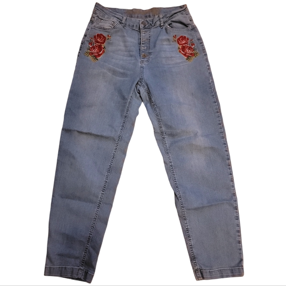 Desigual embroidered rose patterned jeans